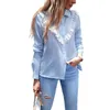 Women's Blouses Gaovot Fashion Office Lady Blue Plaid Shirt Polo Neck Long Sleeve Lace Ruffled Women Casual Tops Elegant