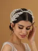 Klipy włosów moda Kobiety Bridal Crystal Headband Rhinestone Pearl Bride Fairband Wedding Wedding Tiary