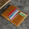 Wallets Fashion Oil Waxed Leather Wallet For Men And Women Simple Holder Coin Purse Genuine Cow 2023