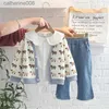 Ensembles de vêtements olekid 2023 printemps automne 3pcs Girls Vêtements Set Cardigan Mabet de pull à manches longues Pantalons de jeans lavés Baby Girls Clothel231202