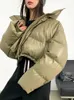 Kvinnor Down Parkas JMPRS American Biker Women Pu Puffy Coat Winter Retro Cropped Casual Thick Warm Long Sleeve Loose Cotton Coats 231201