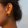 Boucles d'oreilles à tige en acier inoxydable, grand dessin lisse, série brossée, minimaliste, plaqué or 18 carats, bijoux de luxe légers pour femmes