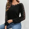 Camicette da donna Camicetta con decorazione in pizzo cavo Patchwork Pullover di colore Top O-Collo Splicing Loose Fit Maglia Streetwear