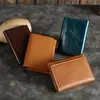 Wallets Fashion Oil Waxed Leather Wallet For Men And Women Simple Holder Coin Purse Genuine Cow 2023