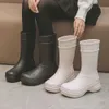 Vier Jahreszeiten Regen Stiefel Frauen Plattform Slip auf Stiefel Mode Einfarbig Hohe Regen Stiefel Grundlegende Leichte Boot Mujer