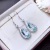 Kolczyki Dangle Waterdrop Style przezroczysty niebieski topaz wiszący dla kobiet biżuteria