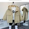 Down Coat 2023 Winter Baby Boys Hooded Windproof Warmth Fur Padded Drawstring Zip Jackets Children Kids Outfits Top Coats 210 Yrs 231202