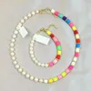 Pendant Necklaces 5 Pieces Natural Fresh Water Pearl Necklace Soft Pottery Colors Beads Handcrafted Beaded Chain 90127