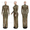 Urban Sexy Dresses Sequin Sheer Mesh Long Tassel Evening Party Dress Women Elegant Sexig Mock Neck Long Sleeve BodyCon Maxi Robe Clubwear T231202