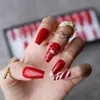 Falska naglar Jul Candycane Coffin False Nails With Box Acrylic Crystal Diy Style Art Fake Nalis Tips Press On Nails Snow Christmas Hat 231202