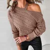 Женские свитера, женские элегантные с открытыми плечами, витые, осенне-зимние, повседневные свободные джемперы, модные однотонные вязаные пуловеры с длинными рукавами