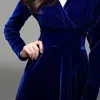 Casual Jurken Vrouwelijke V-hals Effen Kleur Goud Fluwelen Jurk Lange Mouw Avond Vrouwen Elegante Dames Vintage Party Vestidos