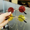 Retro sunglasses fashion show with chain female decoration photo taking round frame glasses performance male sunglasses trend