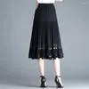 Kjolar eleganta vintage kvinnor mesh svart midi kjol office lady mode hög midja koreon vår sommar smal casual veckad