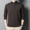 Pulls pour hommes automne et hiver pull en laine demi-col roulé fermeture éclair épaississement laine mérinos col moyen lavable en machine ample swe