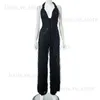 Kvinnors jumpsuits Rompers Ruffles Mesh Casual Jumpsuits Women Sexig V Neck ärmlöst Bandage Halter Backless Romper Wide Leg Pants Summer Beach Overalls T231202