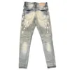 Mens Purple Jeans Designer Jeans Fashion Pasted Ripped Bikers 여성용 남성용 Denim Cargo Black Pants PU7005