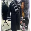 Women's Fur Faux Woolen Winter Coat Real Wool Jacket Long Rex Rabbit Collar Cuffs Cashmere 231201