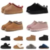 2024 Uggsboot Tasman Slippers Luxe Dames Designer Tazz Slippers Sneeuw Winter Laarzen Kastanje Zwart Pluizig Bont Slides Disquette Vrouw Fuzzy Platform Loafers Schoenen