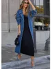 女性のトレンチコートレトロデニムコート女性2023年秋のファッションソリッドロングスリーブボタンアップジャンジャケットとベルト付きオーバーコート