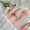 Cluster Rings Sparkling S925 Silver Women Romantic Pink Crystal Zircon Finger Accessories High Quality Cocktail Prom Fine Jewelry