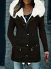 Women's Down Parkas Faux Fur Woman Jacket Hooded Drawstring Parka Coat Zipper Front Pocket Warm Thick Snow Wear Thermal Overcoat Female Outwear 231201