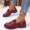 Dress Shoes Autumn Women Mary Jane Retro Fashion Elegant Buckle Patent Leather Solid Color Pullover Loafers Flat Tassel Platform