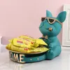 Decorative Objects French Bulldog Decorative Tray Home Room Table Decoration Accessory Decorative Resin Dog Statue Decor Animal Miniature Figurines 231201