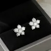 Stud 5 Petal Flower Earrings White Gold Stud Earring for Women 925 Sterling Silver Diamond Earring Gift Jewerly 231201