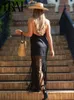 Sukienki swobodne kobiety czarna sukienka kantarowa 2023 Summerka bez pleców bez rękawów szydełkowana patchwork brzęczenie hem żeńska szata y2k