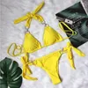 Kvinnors badkläder gul sexig bikinis 2023 Kvinnor Solid färg Kvinnlig baddräkt Swim Beachwear Baddräkt Brasiliansk bikini Set Pool Bather