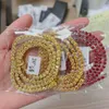 Garnet Red Color Moissanite Diamond Necklace Gold Plated Dainty Tennis Chain Link for Women Men