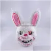 Party Masks Design Scary Neon Glowing Bloody Rabbit Cosplay Bunny Mask Halloween Carnival Costume Luminous Props Led Drop Delivery H Dhlnh