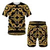 Survêtements pour hommes Été Golden Lion Statue Modèle 3D Imprimer T-shirt / Short / Costume Style baroque Survêtement à manches courtes Hip Hop Streetwear Set 231202