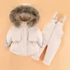 Down Coat Winter totalt för barn Kläder Set -30 grader Down Jacket Jumpsuit Baby Boy Parka Real Fur Girl Toddler Thick Warm Snowsuit 231202