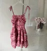 Lässige Kleider Damen Sommer Reizendes Blumenrosa Minikleid Lady Chic Urlaub Streetwear Strap A Line Niedliches ärmelloses Vestido