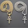 Collier pendentif clé Ankh égyptien glacé pour hommes, plaqué or 18 carats, strass Hip Hop, chaîne de tennis en cristal, bijoux Hip Hop, collier 203K