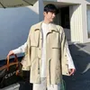 Men's Trench Coats Detachable Sleeve Drawstring Korean Style Vintage Washed Leather Coat Cloak Windbreaker Man Long Jacket Outerwear