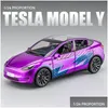Diecast Model Cars 1 24 Tesla Y 3 S Alloy Die Cast Toy Car Sound and Light Children Collectibles Birthday Gift
