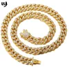 Chaînes ULJ Mâle Cubain Lien Chaîne Pour Hommes Femme Glacé 12mm 2 Couleurs Strass Hip Hop Bijoux Bling Collier