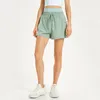 AL0LULU Mit Logo Schnell trocknende Sportshorts für Damen, dünne, lockere Lauf-Fitnesshosen, hoch taillierte Yogahosen