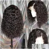 Perucas sintéticas 360 150% curto bob encaracolado cabelo humano para mulheres negras brasileiro remy 13x1 t parte água onda profunda peruca frontal com ba dh2pb