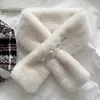 Écharpes hiver perle peluche écharpe pour femmes style coréen dames mignon épaissi chaud fausse fourrure croix filles doux cou anneau