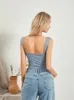 Women's Tanks Women Retro Tank Tops Sleeveless Boat Neck Ruched Corset Crop Top 2023 Summer Sexy Chic Y2K Fairy Camisole Shirts