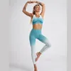 Set attivi Abbigliamento donna 2 pezzi Set yoga Palestra Sfumatura di colore Tuta Crop Top Reggiseno Vita alta Leggings Tuta Tuta sportiva