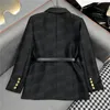 Designers Women Suit Coat With Waist Belt Luxury Letter Brooch Blazer Outerwear High Grade Black Jacket For Lady