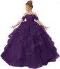 Flickaklänningar Flower Dress Royal Blue Tulle Puffy Layered Applices Kort ärm för bröllopsfödelsedagsfest Prinsessan Klänning Första nattvarden