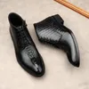 Bottes British Trend Hommes Véritable Cuir Véritable Style Crocodile Modèle Hiver Cheville Chaud Pour Homme