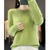 Women's Sweaters First-Line Ready-To-Wear Pure Wool Round Neck Knitted Sweater Ladies Hollow Hook Flower Head Solid Color Bottoming Shirt