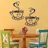 Väggklistermärken dubbla kaffekoppar klistermärke PVC Art Decals Adhesive Kitchen Room Decor JW